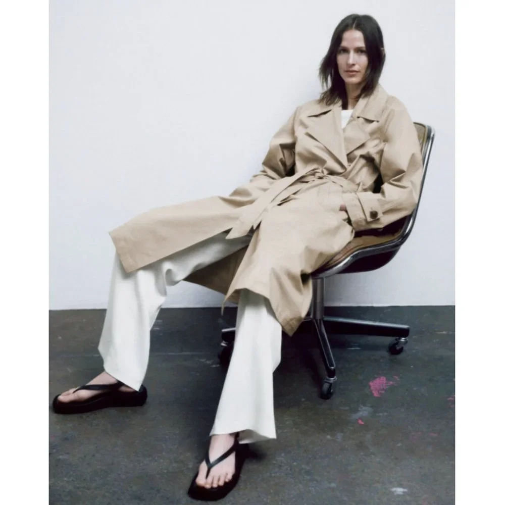Zara Basic Belted Trench Coat Beige NWT - Picture 15 of 17